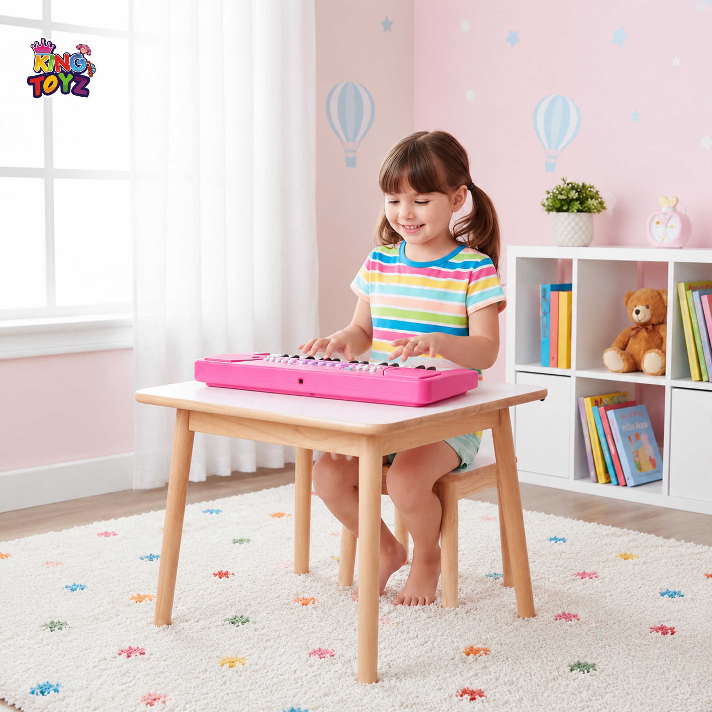 Kids Piano Keyboard with Mic | 37 Keys, 8 Rhythms, 8 Tones & 6 Demo Songs | Electronic Musical Toy for Boys & Girls Age 2-5 | Educational & Recording Keyboard for Beginners - Pink