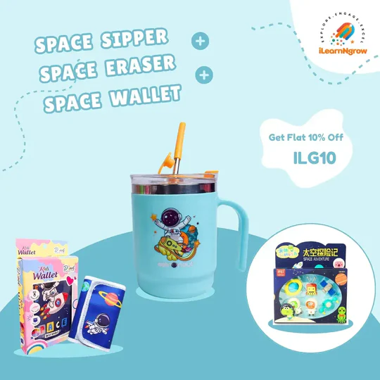 Space Adventure Bundle for Kids Ã¢ÂÂ Sipper Bottle, Eraser & Wallet | Fun Space-Themed Gift Set