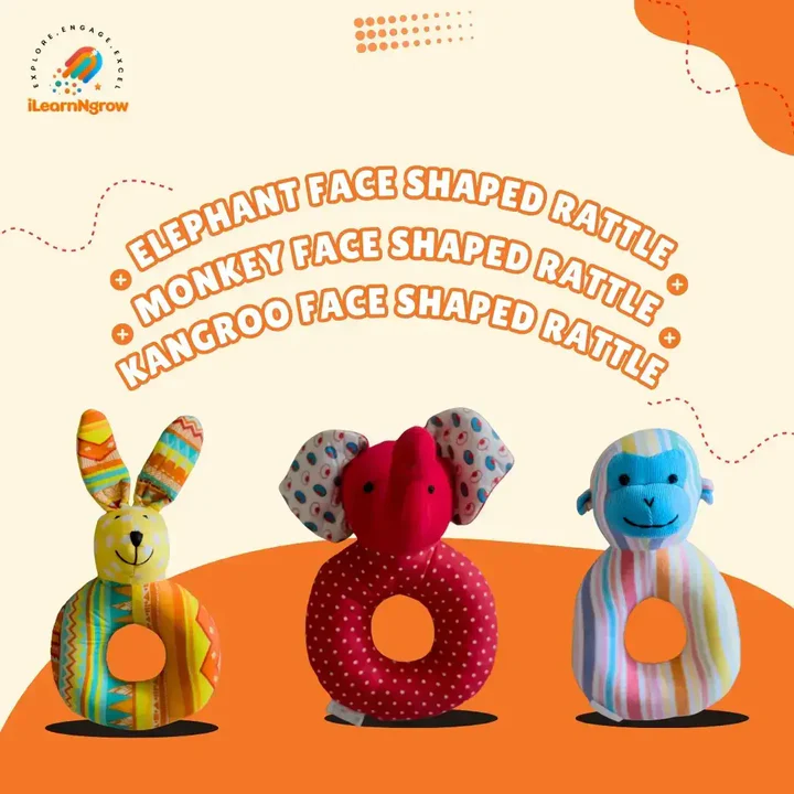Animal Face-Shaped Rattle Combo for Babies Ã¢ÂÂ Monkey, Elephant & Kangaroo Rattles | Baby Development Toy Set