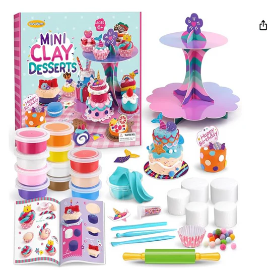 DIY Dessert Clay Making Kit - Make 30+ dessert designs, nontoxic clay provided can decorate on dessert stand