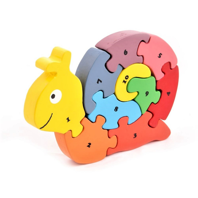 Wooden Montessori Snail Puzzle Set  Counting Numbers - double sided Front side (1 to 10) & Back Side(I to X) - Educational & Learning Toys- Multicoloured
