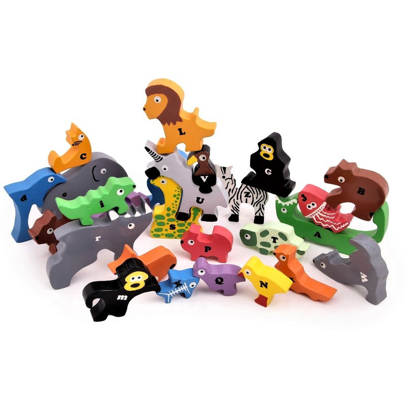 Wooden Montessori Animals Puzzle A to Z & Educational & Learning Playset- (Upper and Small case) - Medium Size