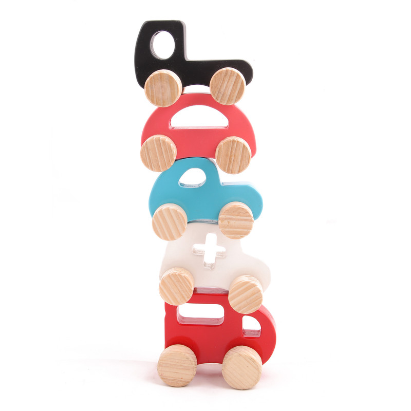 Wooden Emergency Toy Vehicle cars Set -Truck, Police Car, Ambulance, Pickupcar, School Bus And Milk Van (Small Size)(6 Pack of 1) - Multicolour - Development Toy