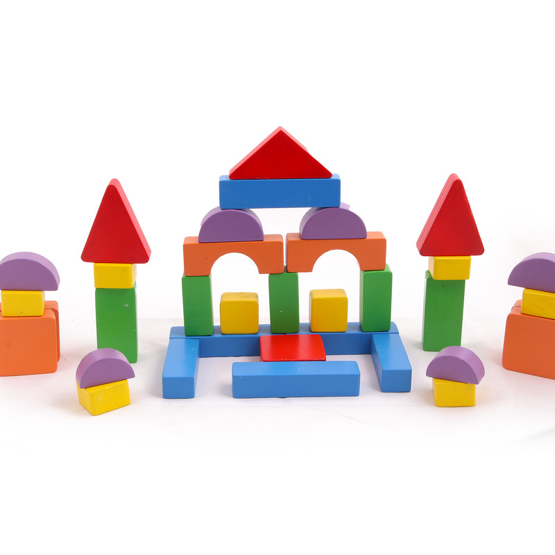 Wooden Basic Shapes Building Blocks Stacking Set for Kids, Multicolour - (36 Pieces-Developmental Toy)