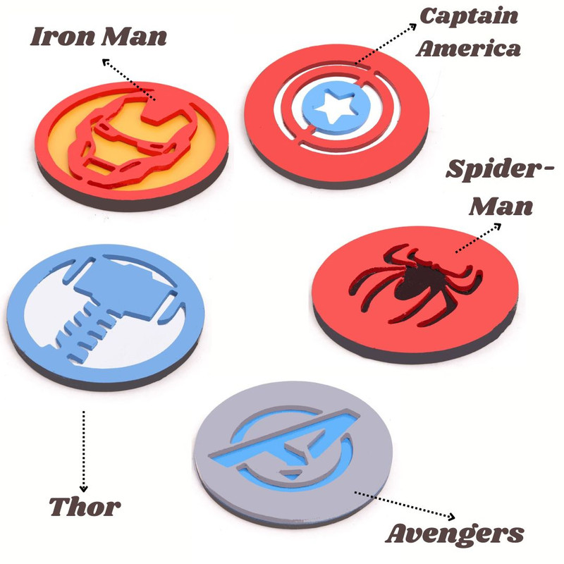 3D Marvel Avengers Wood Wall Mounts Set of 5, Thor, Avengers Symbol, Hulk, Spiderman, Ironman and Captain America (5 Pieces)