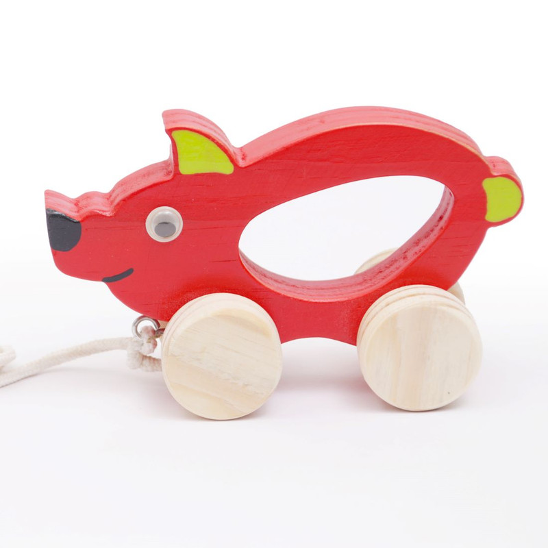 Wooden Push toy & Pull Along Toy - Pig (1 pcs)