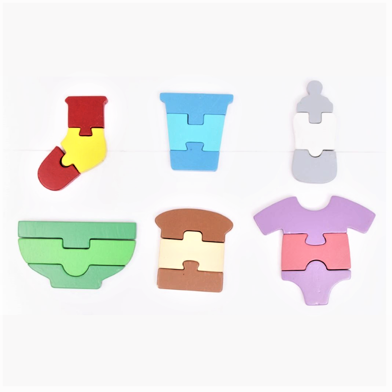 Baby set - Bowl, Bread, Baby Dress, Glass, Sack, Milk Bottel (6 Pieces) - Pre-School Toys for Kids - Educational Puzzle