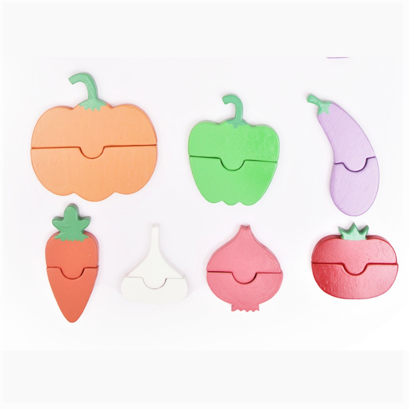 Vegetables set - Pumpkin, Capsicum, Brinjal, Carrot, Onion ,Tomato, Garlic (7 Pieces) -Pre-School Toys for Kids - Educational Puzzle