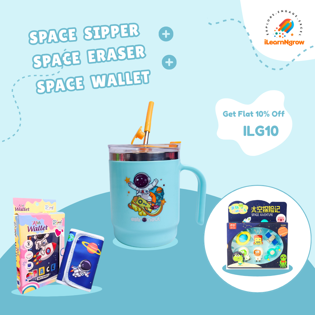 ilearnngrow Space Sipper + Space  Eraser + Space Wallet Combo Set