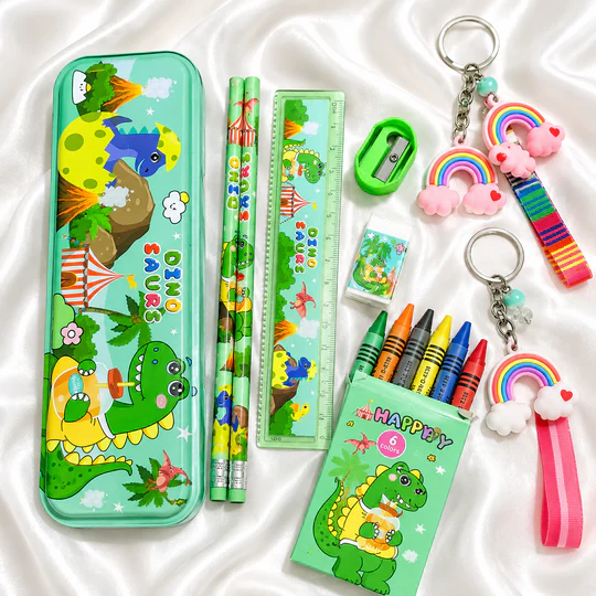 iLearnNGrow Dino Theme Stationery Rakhi Combo-Dino Pencil Box Set with Dino Rakhi for Kids