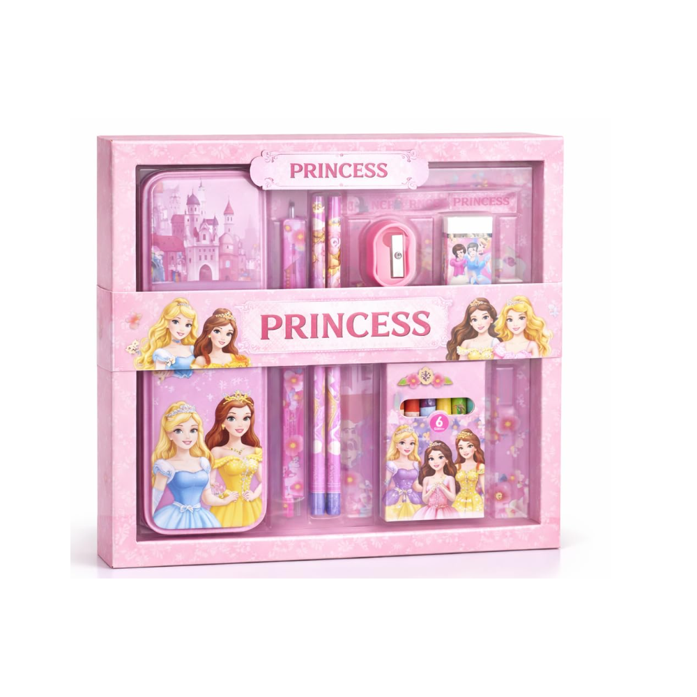 iLearnNGrow Princess Theme Stationery Rakhi Combo-Princess Pencil Box Set with Castle Rakhi for Kids