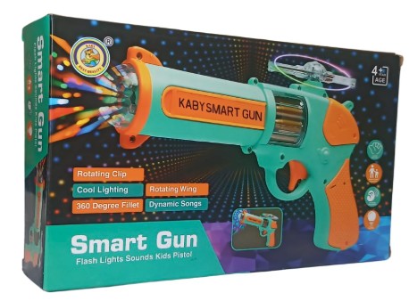 Toylura Smart Gun Kids Toy Pistol with Flash Lights, Rotating Clip, Dynamic Songs, Cool Lighting Effects, Age 4+, Turquoise and Orange