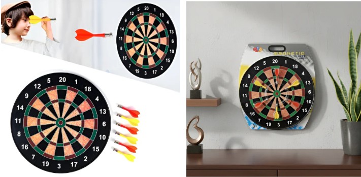 Toylura Magnetic Dart Board Set for Kids and Adults-2-in-1 Safe Indoor/Outdoor Family Game with 3 Magnetic Darts