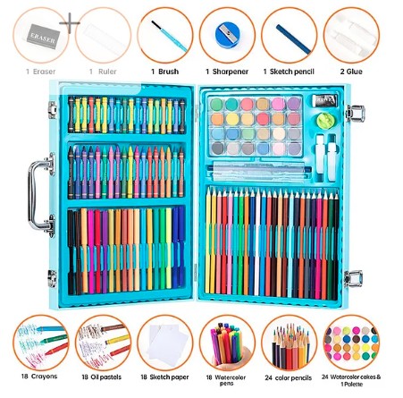 Toylura 128-Piece Colouring Kit for Kids - Complete Art & Drawing Set