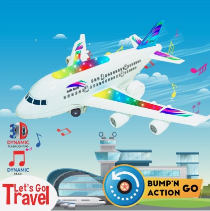 Toylura Bump & Go Airliner Toy Plane with Lights & Music