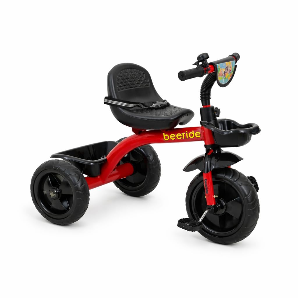 Beeride Smart & Safe Kids Tricycle with EVA Wheels, Storage Basket & Seat Belt | 3-Wheel Tricycle for Toddlers Age 3-5 Years | Red Tricycle for Boys & Girls