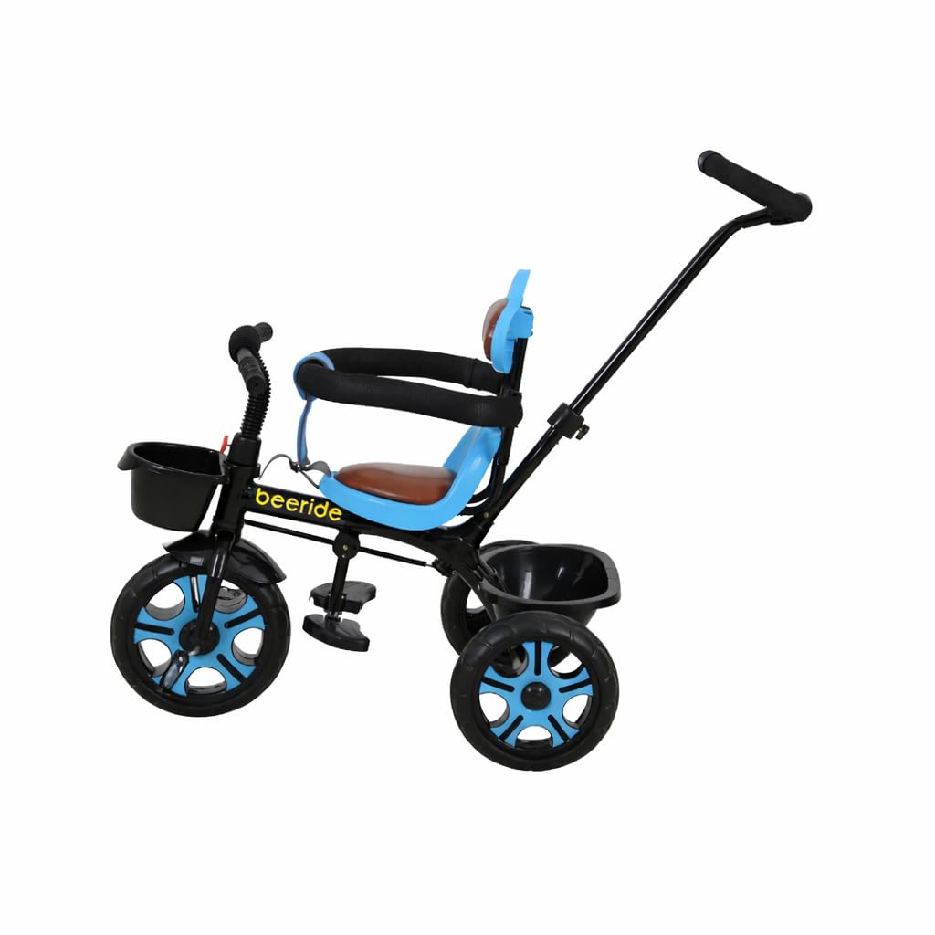 Beeride Kids Tricycle with Light & Music | Baby Tricycle with Comfortable Cushion Seat & Parent Push Handle | 3 Wheel Toddler Tricycle for Age 3-5 Years