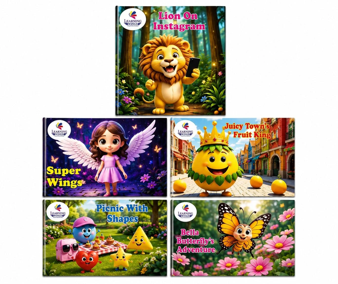Learning Wings Children's Story Books Set of 5 for Ages 3-8 Years | Moral Stories, Reading & Imagination | Lion on Instagram, Super Wings, Fruit King, Shapes & Butterfly Story