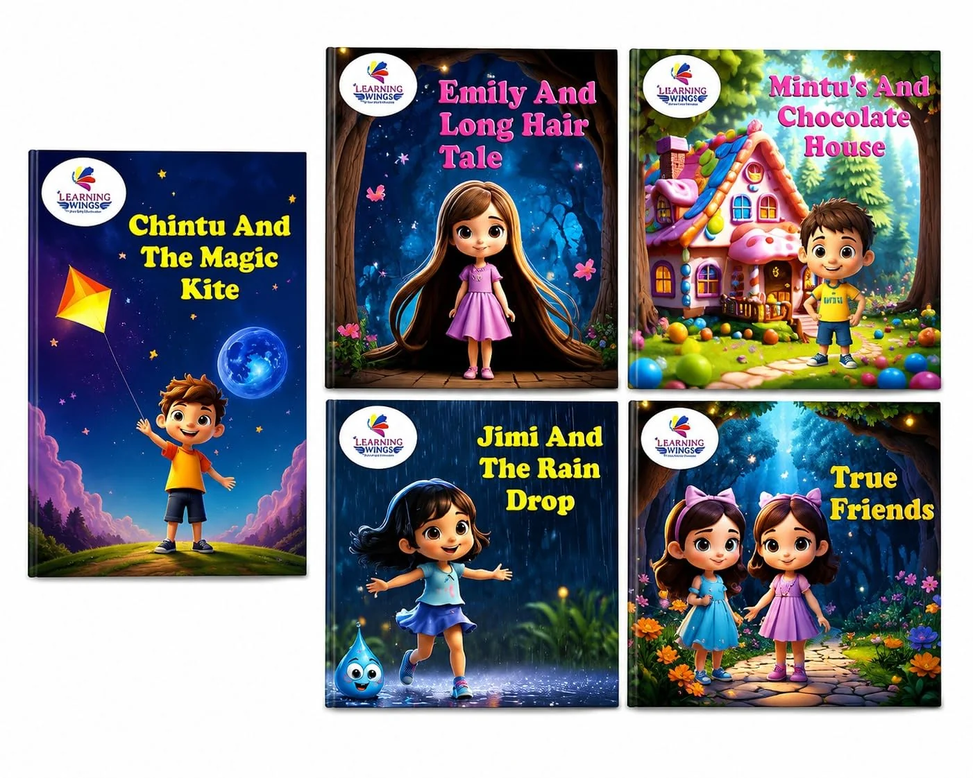 Learning Wings Children's Story Books Set of 5, Chintu and The Magic Kite, True Friends, Emily and Long Hair Tale