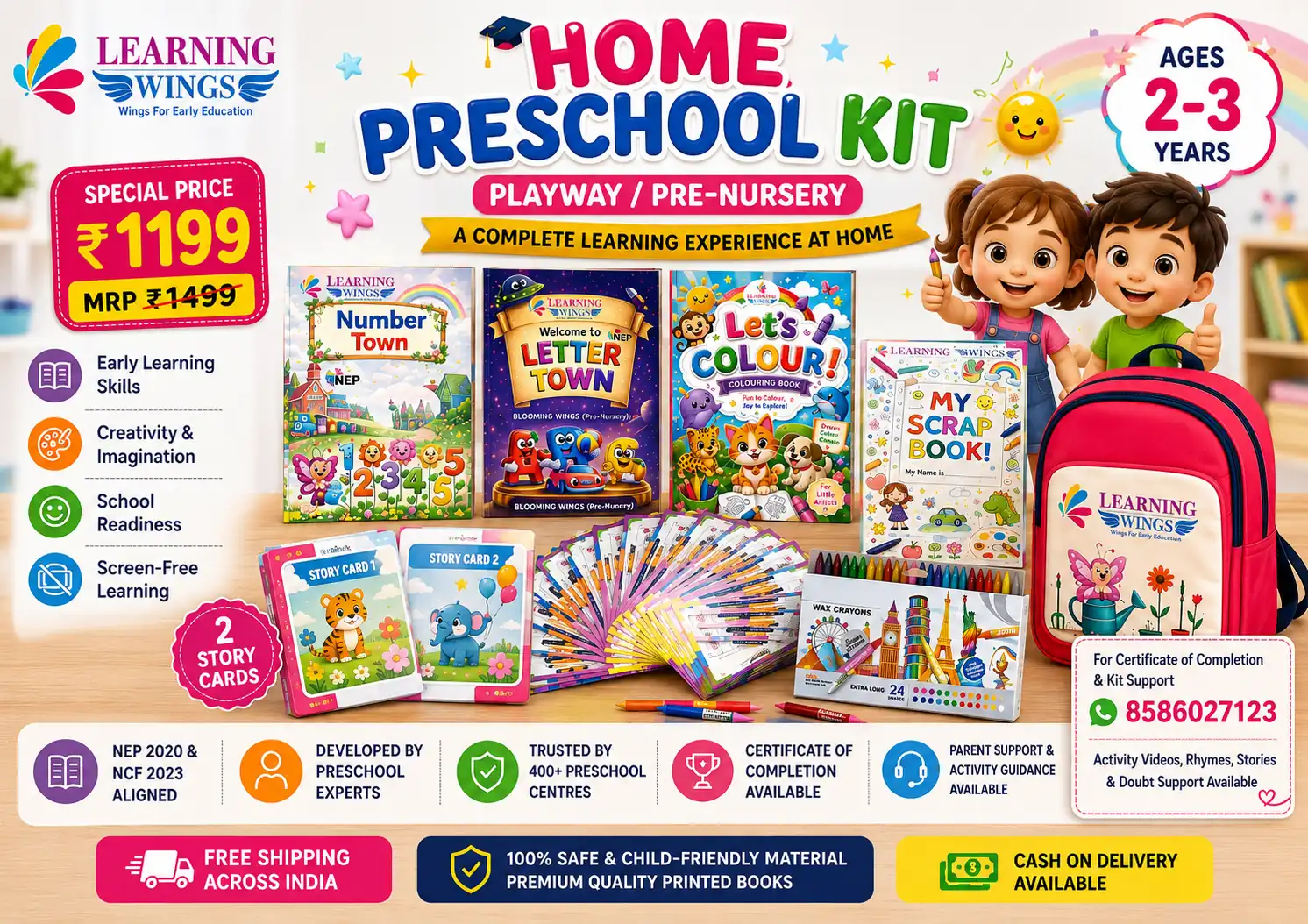 Learning Wings Home Preschool Kit | Playway | Pre-Nursery (Age 2-3 Years) | Complete Preschool Learning Kit