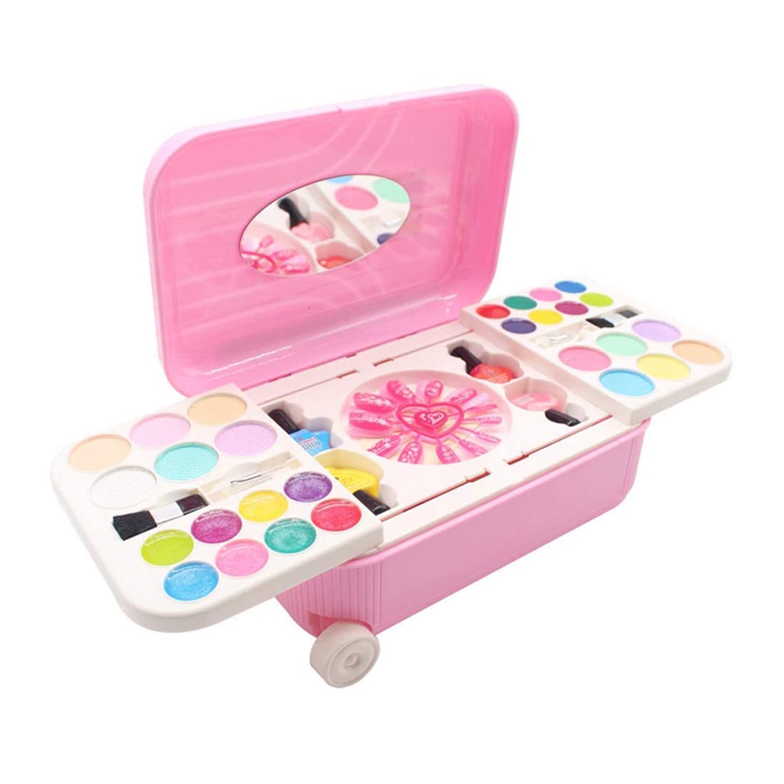 Toyfinity 2 in 1 Cosmetic Makeup Palette and Nail Art Kit for Kids with Portable Trolly Bag | Pretend Play Toy for Girls-Plastic , Multicolor (Assorted Colour and Print)