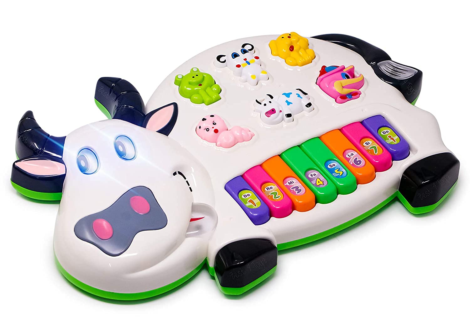 Toyfinity Plastic Cow Musical Piano with 3 Modes Animal Sounds, Flashing Lights & Wonderful Music