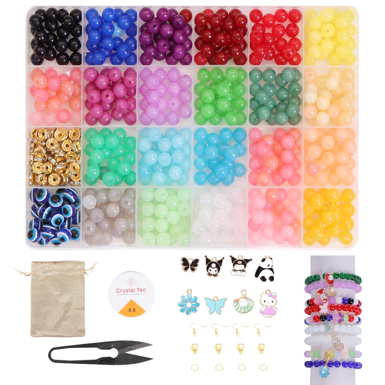 Ambitieux Children Jewelry Making Craft Bracelet Kits Set For Kids-DIY 24 Compartment, 700+ Colorful Beads, Ear Hangings, Lobster Locks & Rings, 8 Pcs of Charms With Accessories (8 Moon Kit)