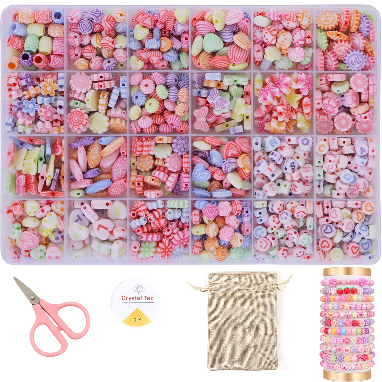 Ambitieux DIY Bracelet Making Kit for Girls - Jewellery Making Kit with 575+ Beads, Charms & Pendants, Elastic Thread, Tools - DIY Bead Set, Kids Craft Kit & Gift for Kids Age 5-12 Years
